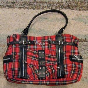 Plaid And Zipper Skull Accent Purse